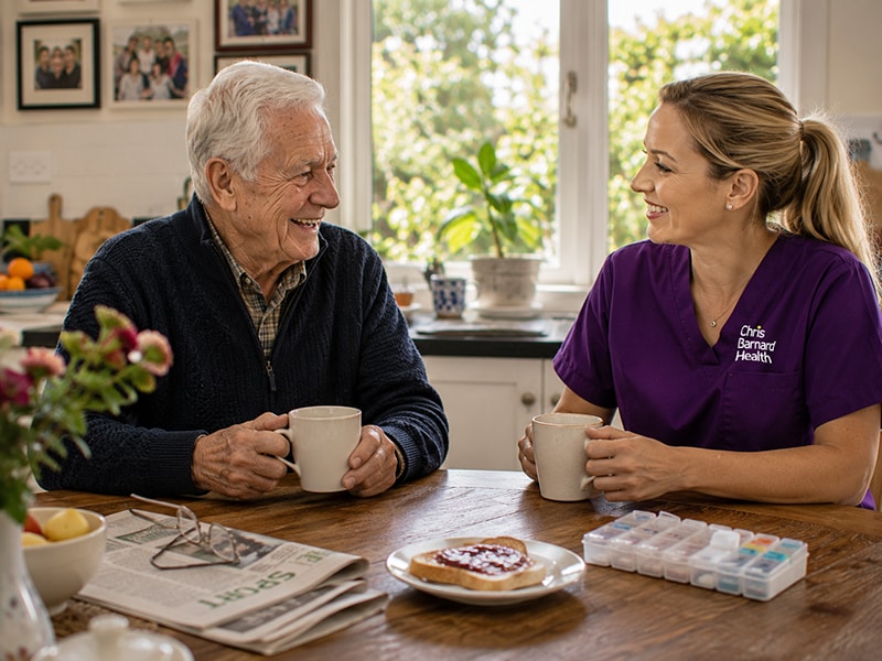 Senior enjoying friendly interaction with a home care worker